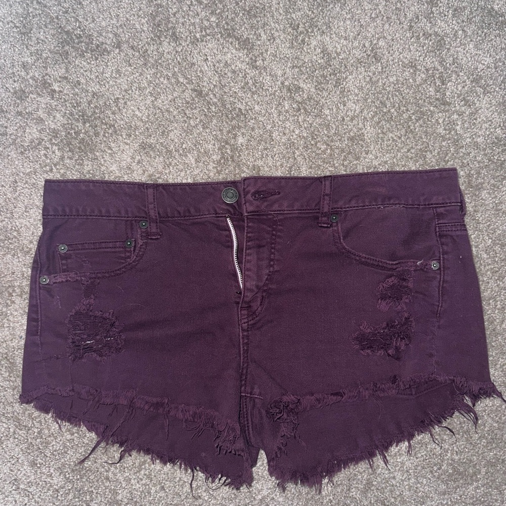 American Eagle Outfitters maroon Distressed Jean Shorts